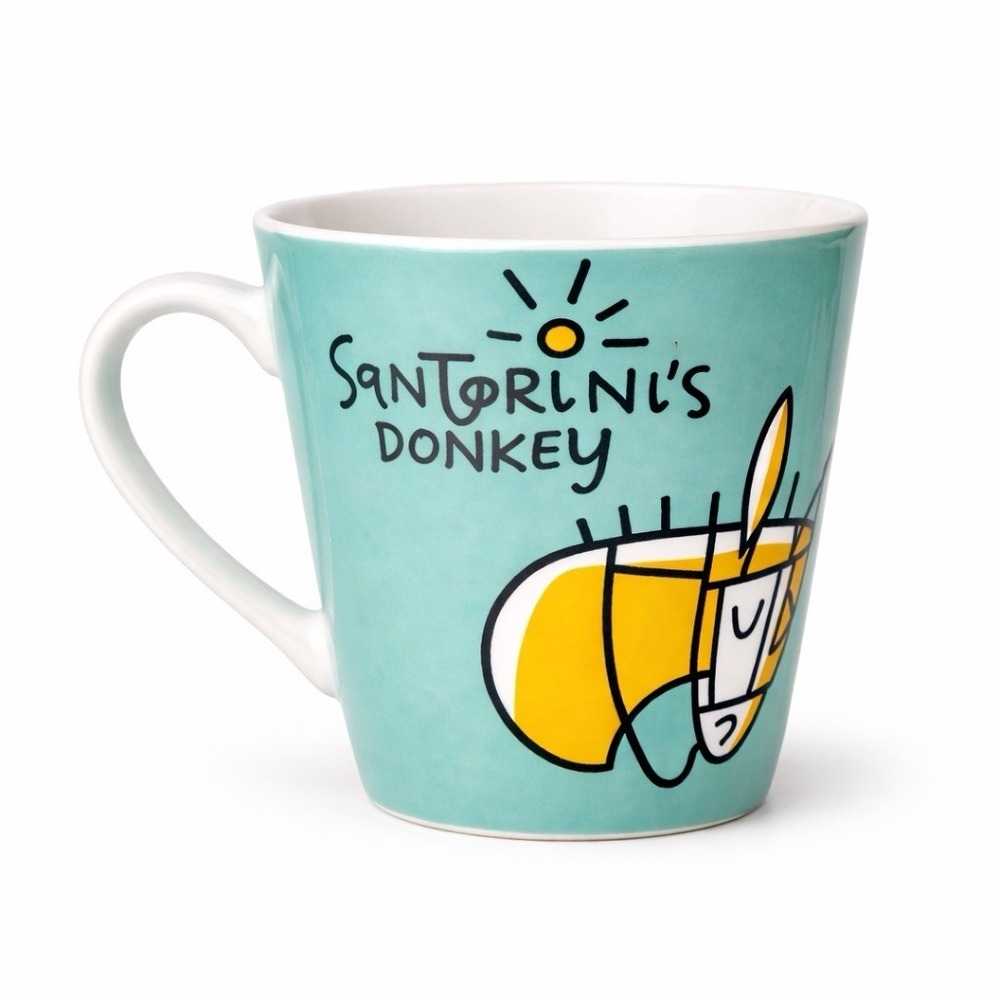Santorini Greece Donkey Coffee Mug‎ Souvenir Island Travel Cup Turquoise Ceramic